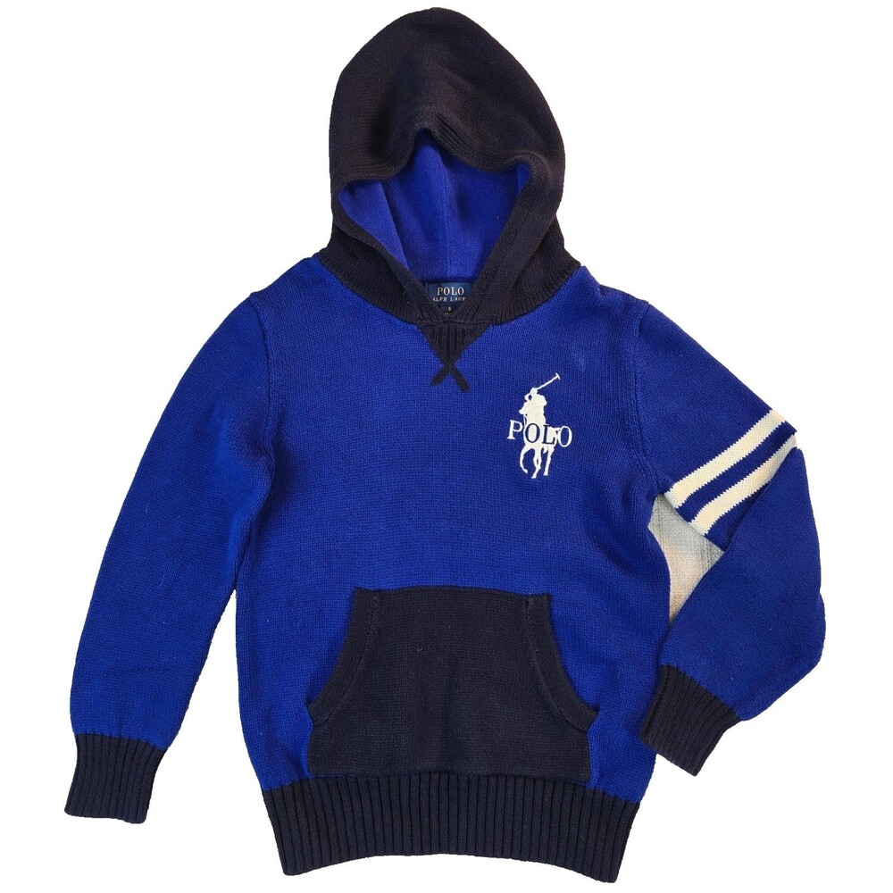 Polo Ralph Lauren Kids Knit Hoodie Blue Polo Pony Logo Size 6 - Japan Import